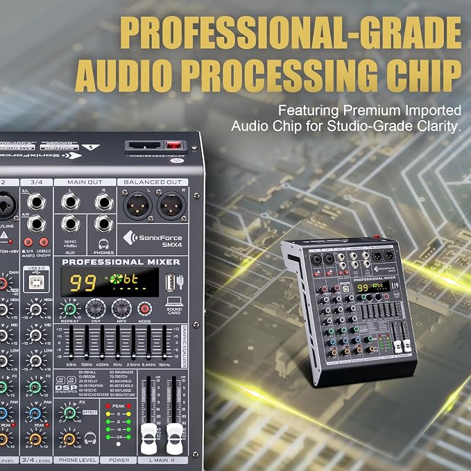 Professional Audio Mixer 4 Channel Sound Board Console System 99 DSP DJ Mixer - Image 4