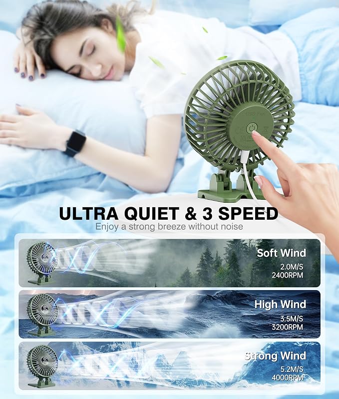JZCreater USB Desk Fan, Mini Fan Portable, 3 Speeds Desktop Table Cooling Fans - Image 3