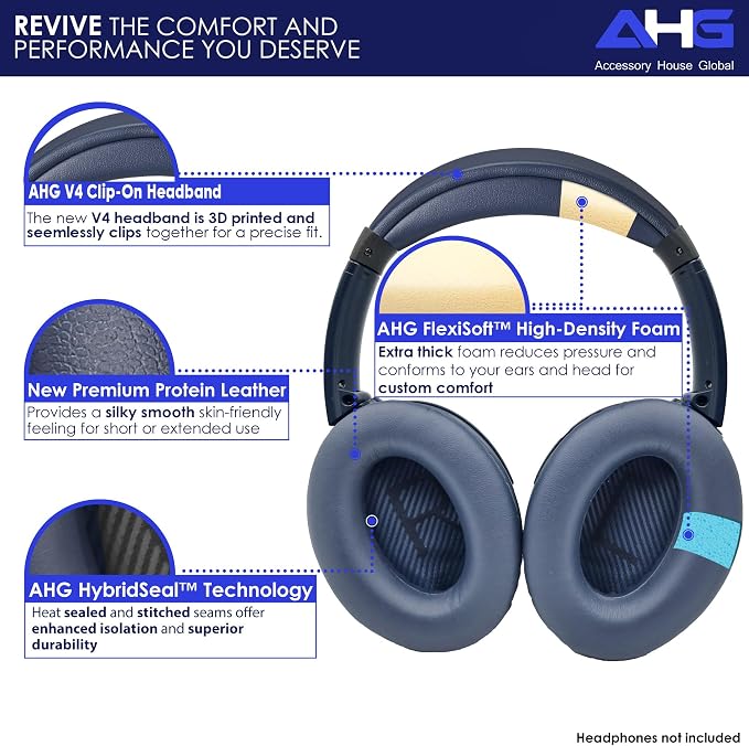 AHG QC35 earpads / QC35 ii Headband pad Cushion kit. Compatible w/Bose - Image 3