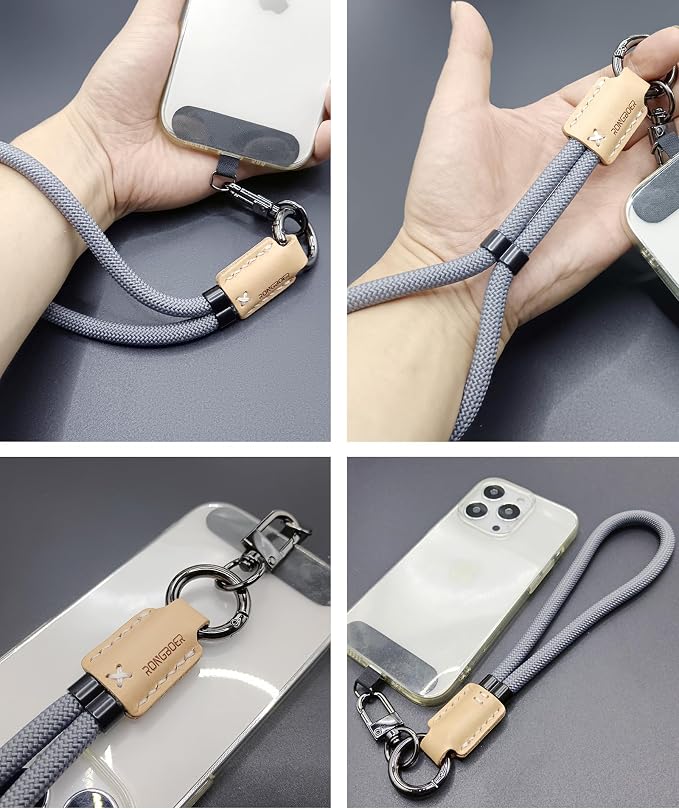 Handmade Cowhide Leather Phone Wrist Strap, Universal Adjustable Key Lanyard - Image 2