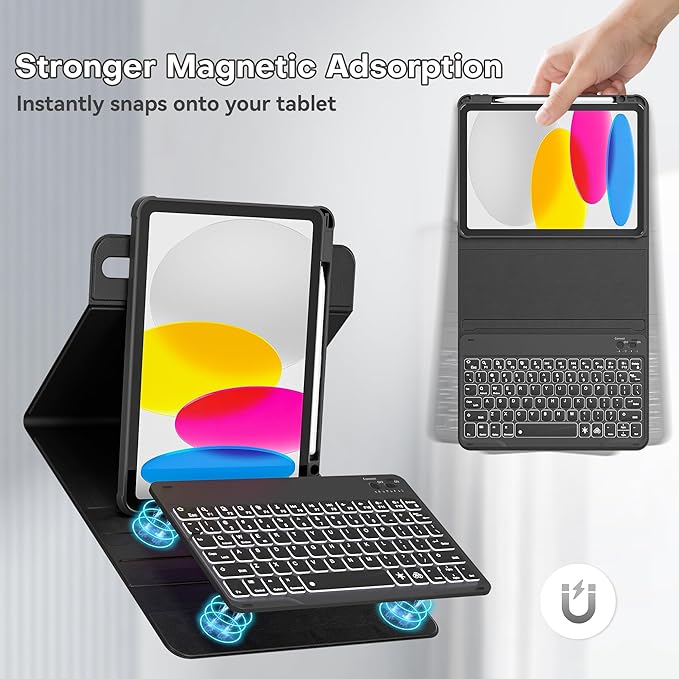 YBING for iPad A16 Case with Keyboard 11th &10th Generation, 360 Rotation - Image 3