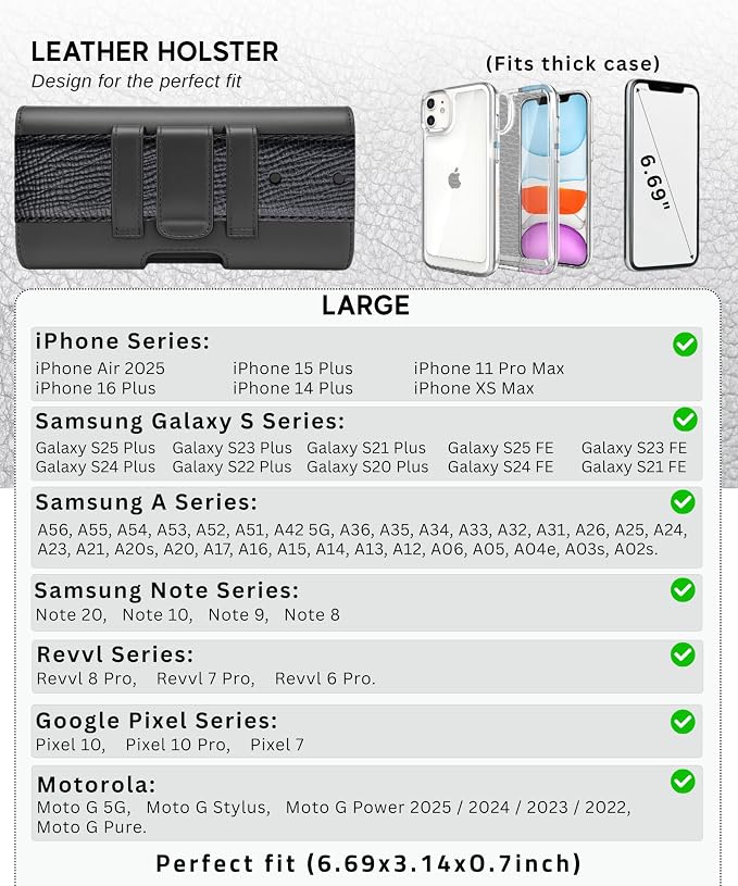 Leather Phone Holster for Men & Women, Horizontal Cell Phone Case - Image 5