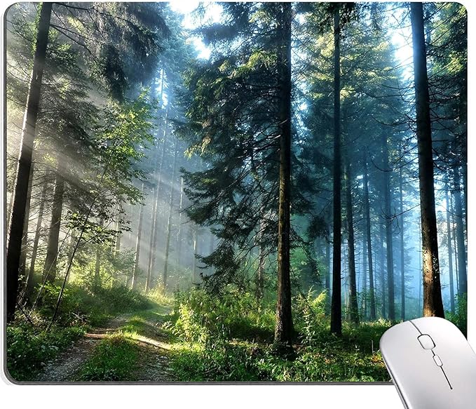 Forest Mouse Pad, Natural Scenery Mouse Pad Custom Design, Square Waterproof by DUADELI
