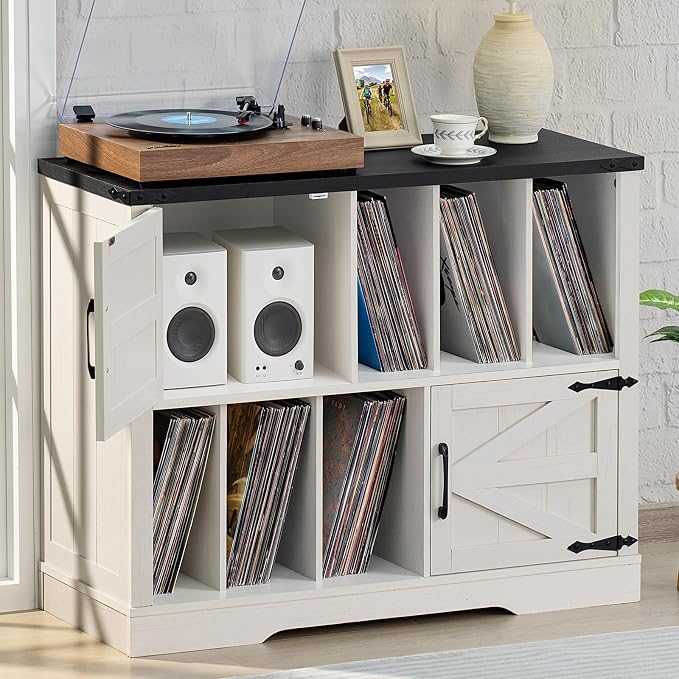 Large Record Player Stand with Vinyl Storage Up to 450 Albums, 39 Inch by Joaxswe
