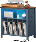 Large Record Player Stand with Charging Station & LED Lights, Vinyl Records by Joaxswe