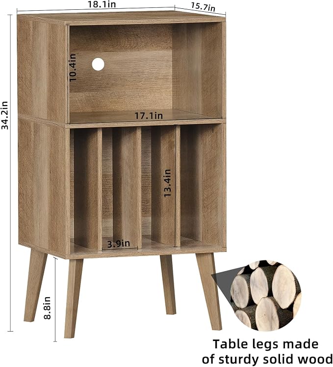 Lerliuo Record Player Stand, Oak Turntable Stand Holds up to 160 Albums - Image 3