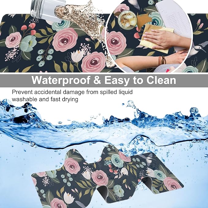 Colorful Flowers and Birds Desk Mat, Large Spring Floral Bird Gaming Keyboard - Image 4