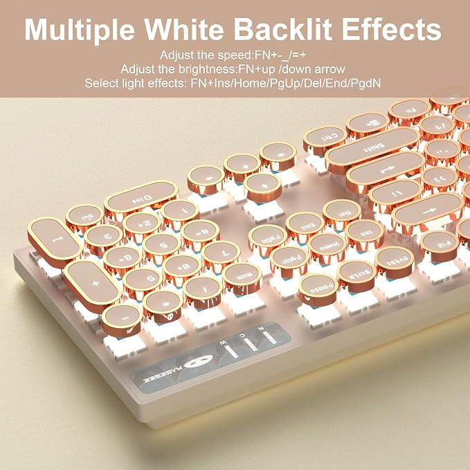MageGee Typewriter Mechanical Gaming Keyboard, Retro Punk Creamy Round Keycaps - Image 4