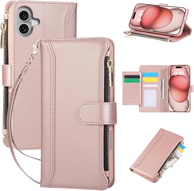 Compatible with iPhone 16 Wallet Phone Case-PU Leather Magnetic Flip Cover with by KYFSJPT