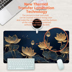 Desk Pad, Luxury Golden Lotus Line Arts Desk Mat, Dark Blue Background Large - Image 4