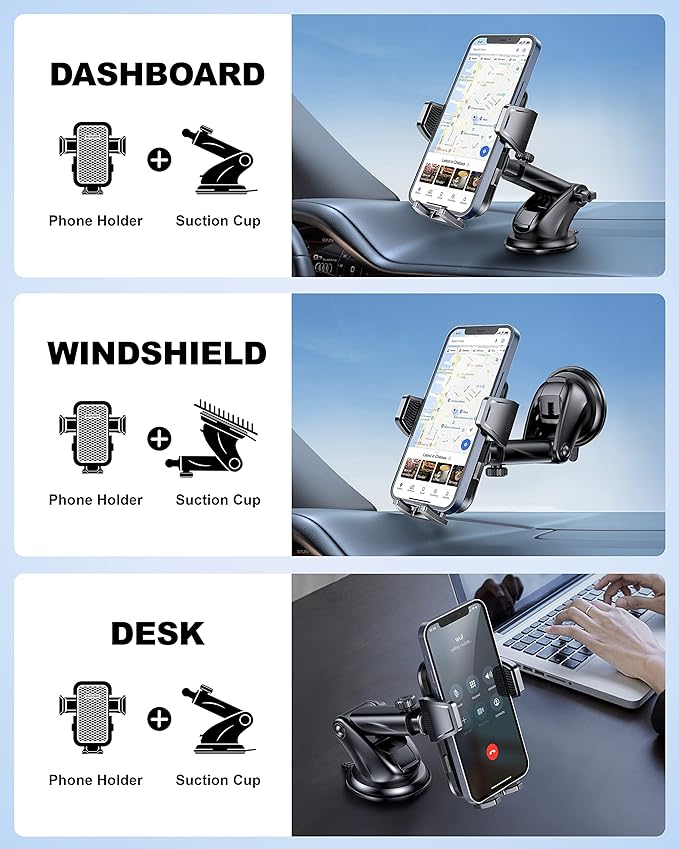 Suction Cup Car Phone Mount for Windshield/Dashboard, Hand Free Mobile Phone - Image 3