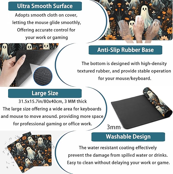 Retro Gothic Kawaii Desk Mat Cute Dark Academia Desk Pad Large Floral Mouse Pad - Image 3