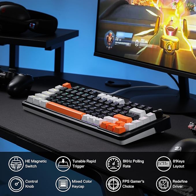 Redragon K714 Rapid Trigger HE Gaming Keyboard, 75% 81 Keys Wired Mechanical - Image 7