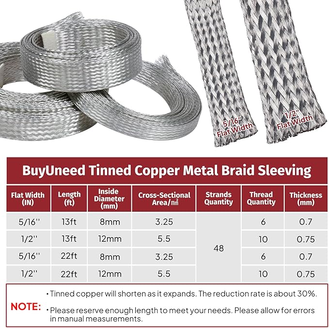 Tinned Copper Metal Braid Sleeving Wire Shielding Sleeve Braided Copper Ground - Image 7