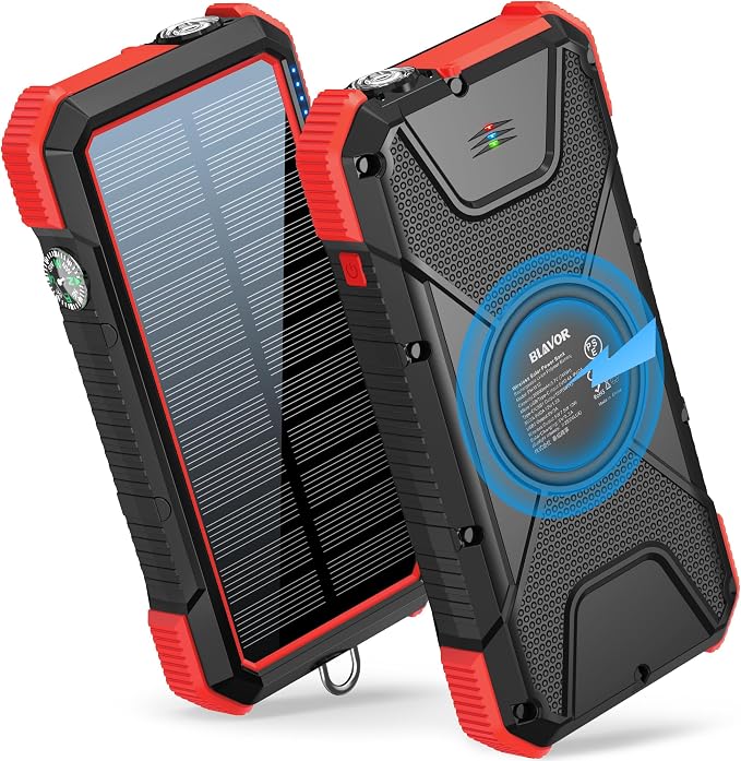 BLAVOR Solar Power Bank, PD18W QC3.0 Fast Charging 10W Wireless Charger by BLAVOR