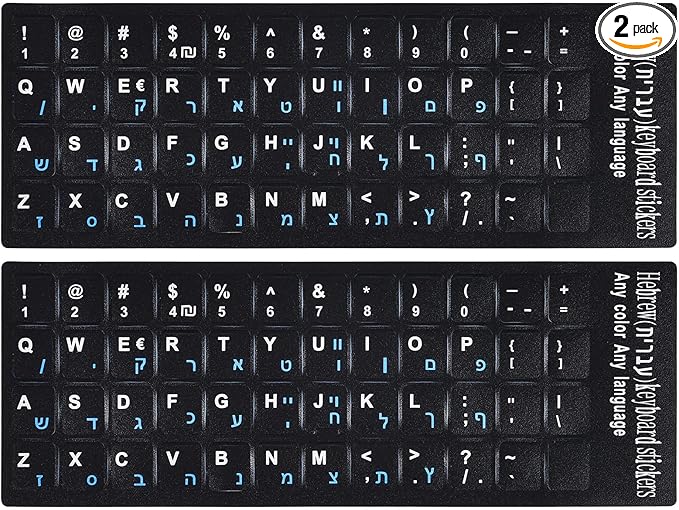 2PCS Hebrew English Keyboard Stickers Black Background by CaseBuy