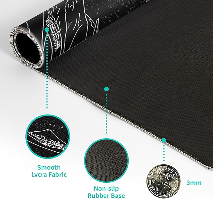 Japanese Gaming Mouse Pad Abstract Black Mouse Pad 31.5x11.8 Inch Black Sea - Image 8