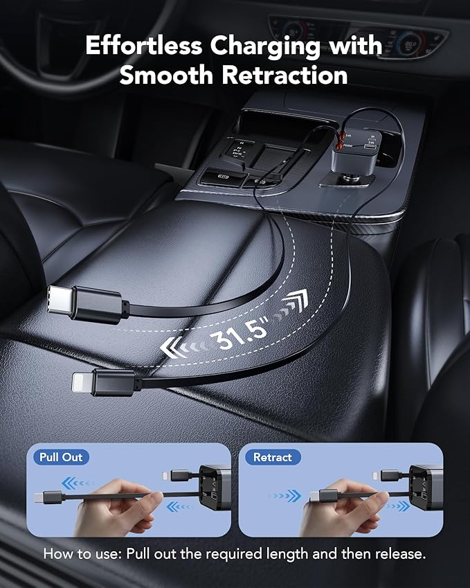69W Retractable Car Charger, 4-in-1 Fast Car Phone Charger - Image 4