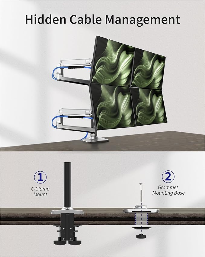 Quad Monitor Mount, Holds Screens up to 40 Inches and 25 lbs, Fully Adjustable - Image 5