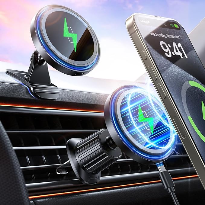Mag-Safe Car Mount Charger 15W Magnetic Wireless Car Charger by FSHYOS