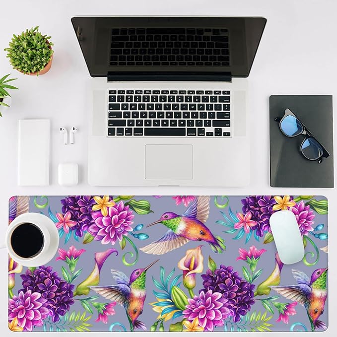 Mouse Pad Large Humming Bird and Flowers Non-Slip Gaming Desk Mat - Image 2