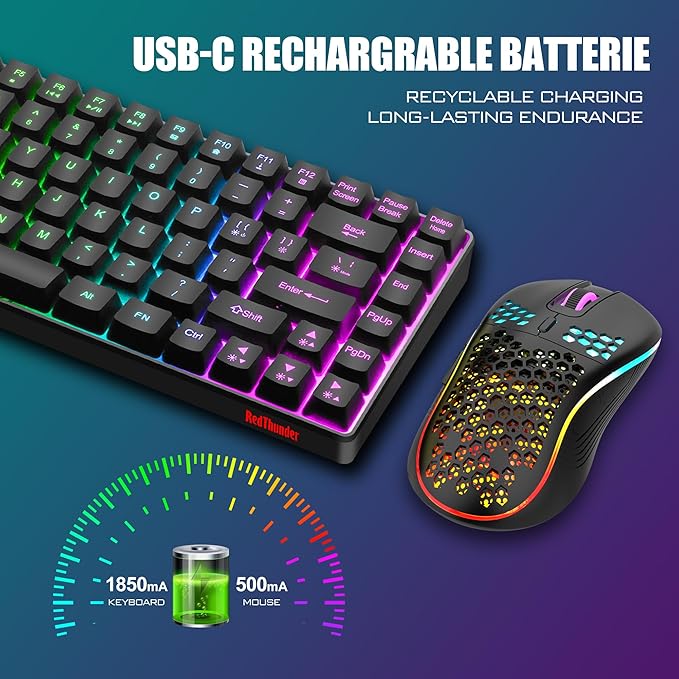 RedThunder K84 Wireless Keyboard and Mouse Combo, Rainbow Backlit Rechargeable - Image 5