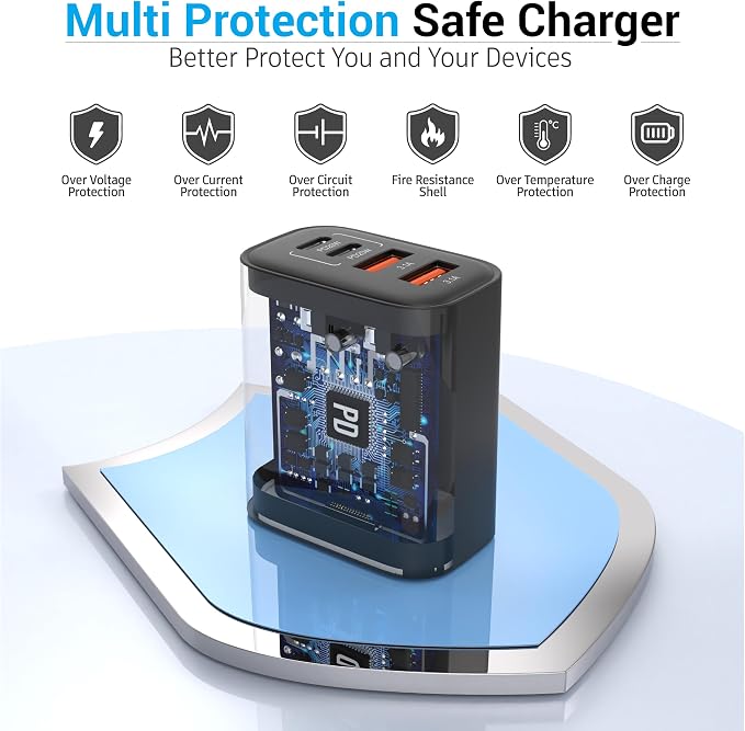 USB C Block 40W, 4 Ports Wall Plug Fast Charging Block, PD+QC Multiport Power - Image 2