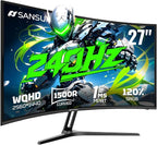 SANSUI 27 Inch Curved 240Hz Gaming Monitor, 2K WQHD 1500R Curved Computer by SANSUI