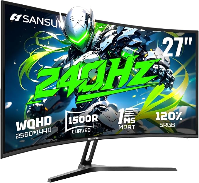 SANSUI 27 Inch Curved 240Hz Gaming Monitor, 2K WQHD 1500R Curved Computer by SANSUI