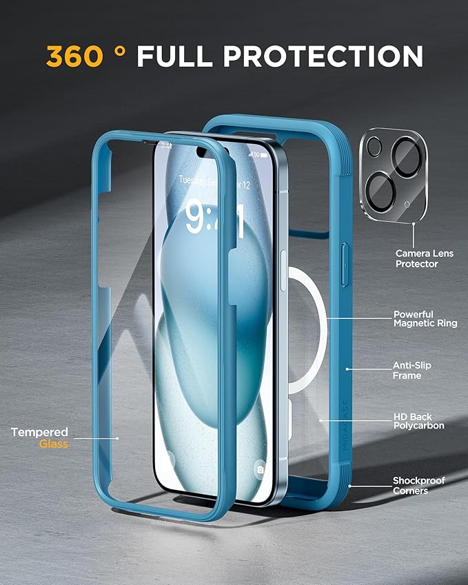 Miracase Glass Series for iPhone 15 Case Full-Body Magnetic Bumper Case - Image 2