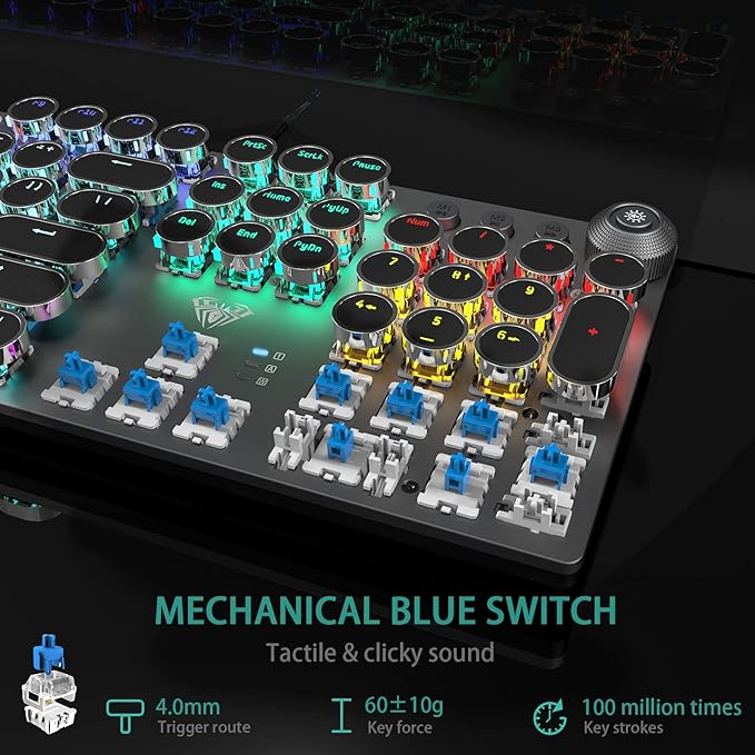 AULA F2088 Typewriter Style Mechanical Gaming Keyboard Blue Switches, Rainbow - Image 5