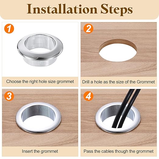 uxcell Desk Grommet, 1-3/16" Zinc Alloy Cable Hole Cover Wire Cord Organizer - Image 4