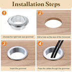 uxcell Desk Grommet, 2-3/8" Zinc Alloy Cable Hole Cover Wire Cord Organizer - Image 4