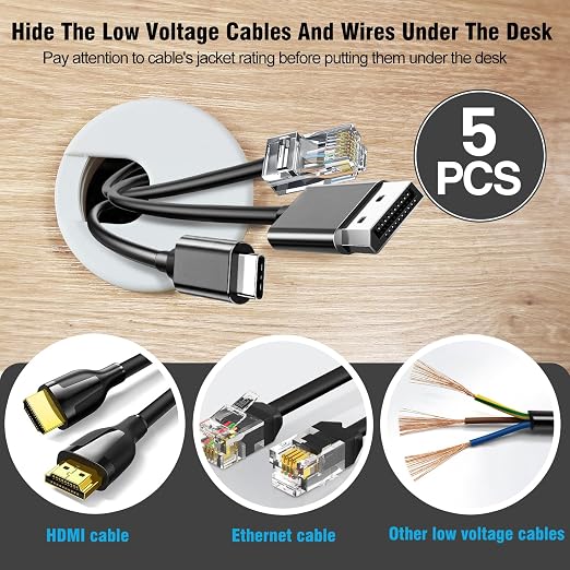 2" White Desk Grommet, JTemgle Plastic Cable Hole Cover Computer Table Cord - Image 2