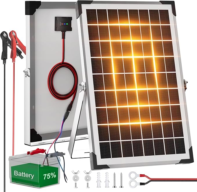 Voltset Solar Battery Trickle Charger: 10 Watt 12V Solar Panel Maintainer by Voltset