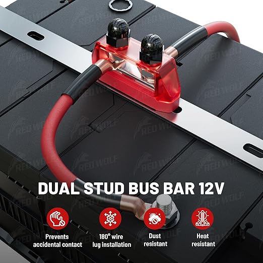 RED WOLF 2PCs 3/8" M10 Small Dual Stud Bus Bar 12-48 V Power Distribution Block - Image 3