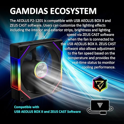 GAMDIAS 120mm ARGB PWM Case Fan, 2 Blades in 1 Fan Pack, Sync - Image 10