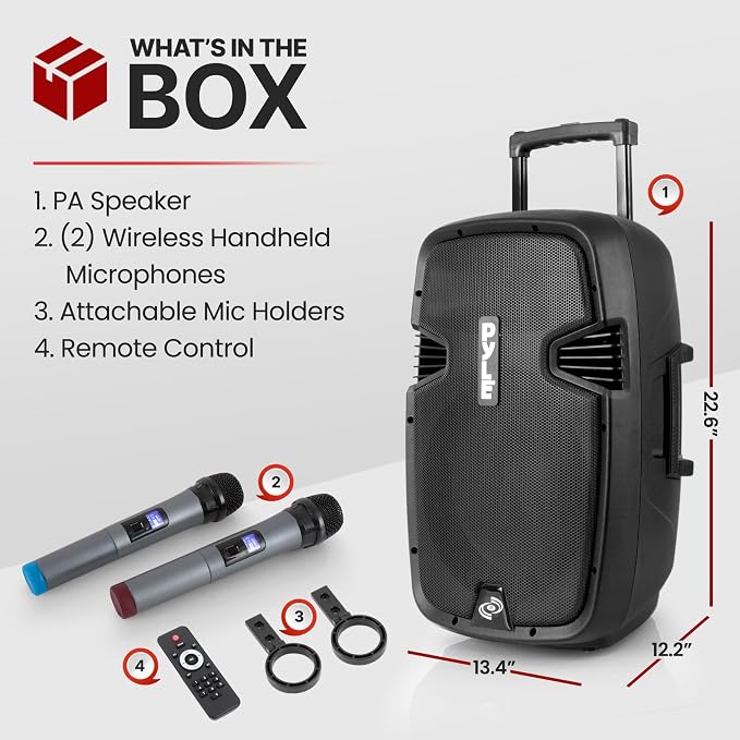 Pyle Wireless Portable PA Speaker, 1000W Bluetooth Loudspeaker, 12” Subwoofer - Image 2