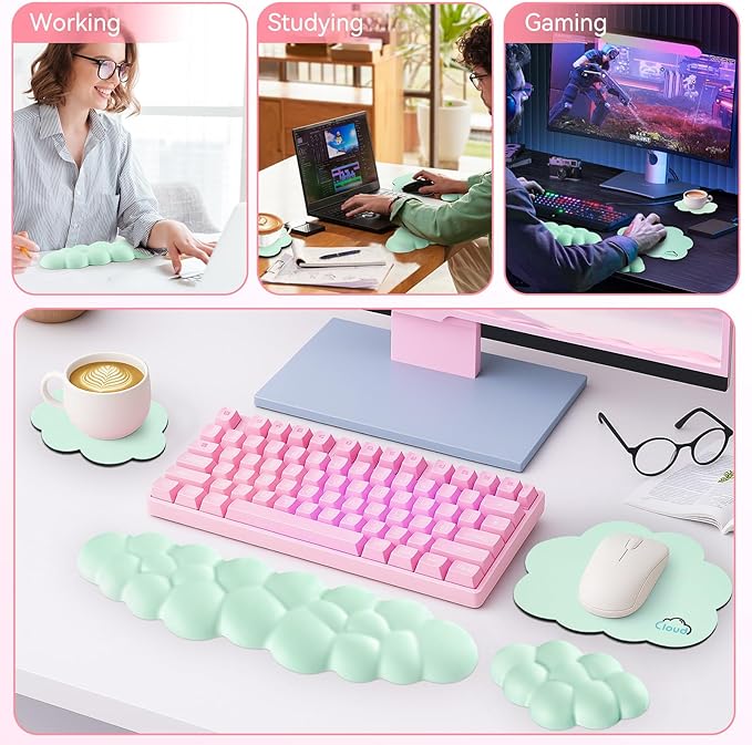 Cloud Wrist Rest for Computer Keyboard, 4-in-1 Memory Foam Leather Cloud - Image 6