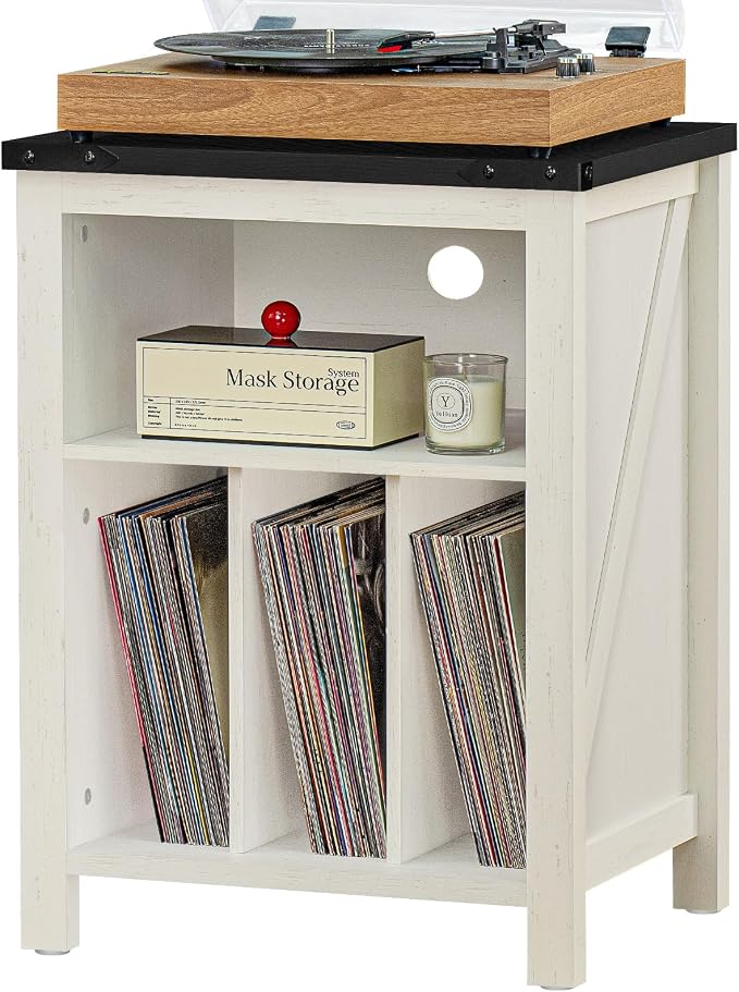 Record Player Stand with Vinyl Record Storage, Large Wood Turntable Stand by Joaxswe