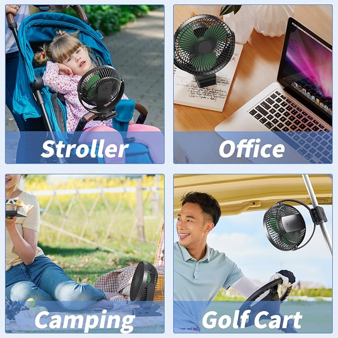 Clip on Fan, Rechargeable Portable Fan, 8 Inch Small Desk Fan - 10000mAh - Image 2