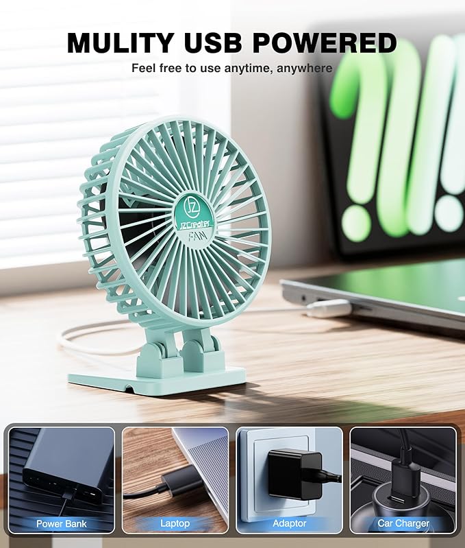 JZCreater USB Desk Fan, Mini Fan Portable, 3 Speeds Desktop Table Cooling Fan - Image 5
