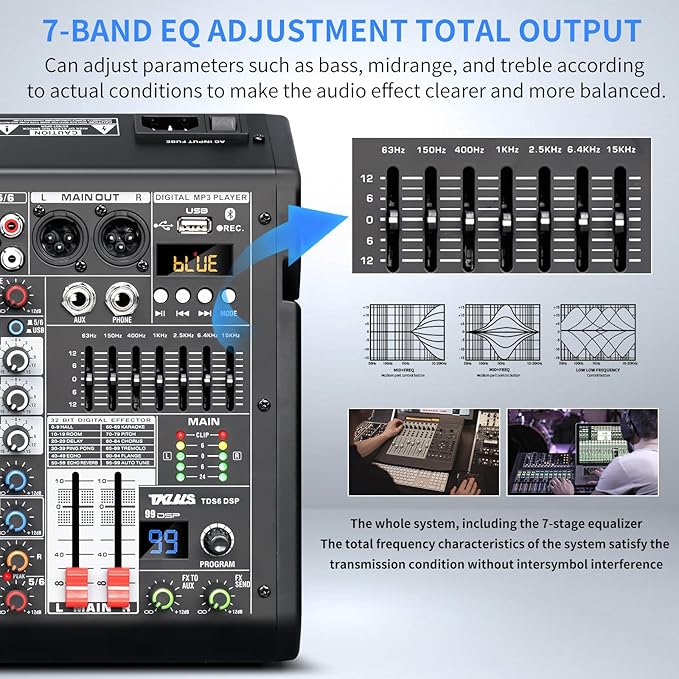 Audio Mixer, 6-Channel Professional DJ Mixer - Image 4