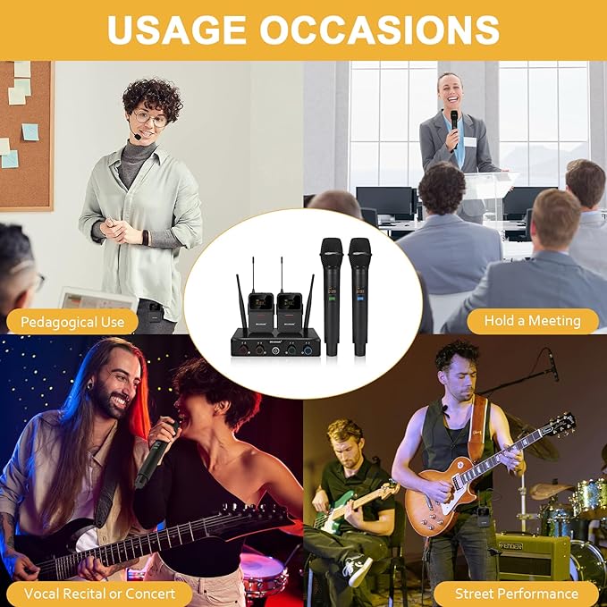 4-Channel Wireless Microphone System, UHF Cordless Mic Set w/ 4x10 Frequencies - Image 9