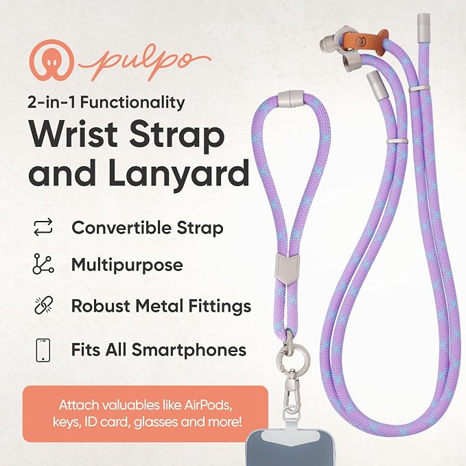 Pulpo 2-in-1 Cell Phone Wrist Strap and Lanyard Lavender & Blue - Image 2