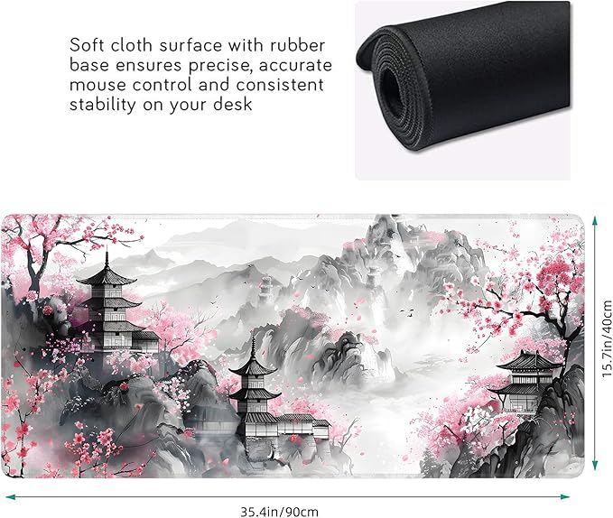 Japanese Cherry Blossom Large Mouse Pad, Gaming Keyboard Desk Pad, Extended - Image 3