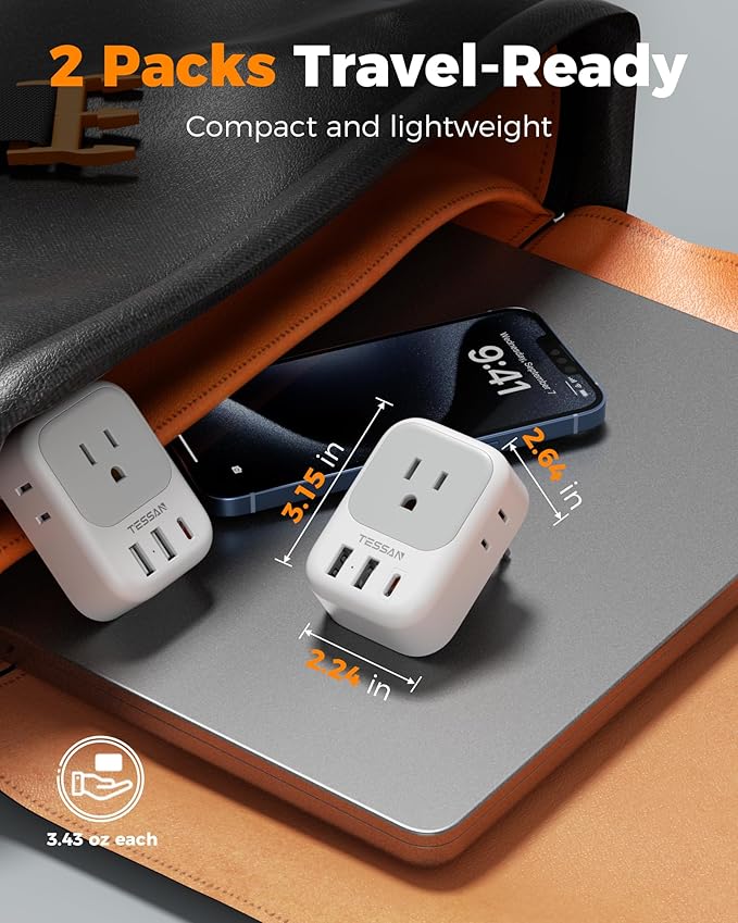 2 Pack European Travel Plug Adapter, TESSAN Europe Power Converter 4 Outlets 3 - Image 5