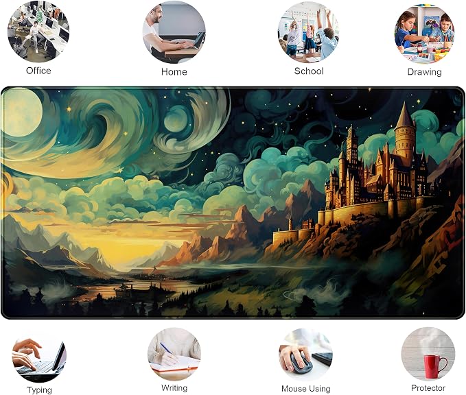 Cool Aesthetic Castle Mouse Pad Desk Pad Cute Cloudy and Starry Desk Mat - Image 6