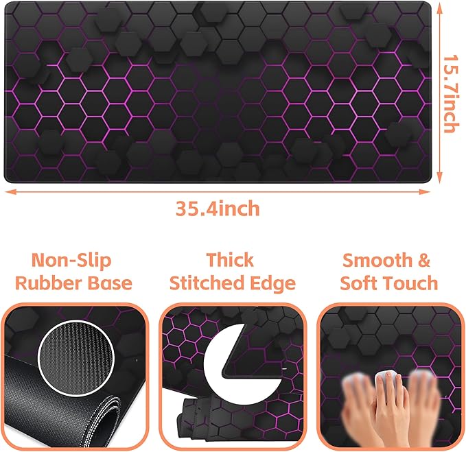 Mouse Pad Large Electric Glow Hexagonal Non-Slip Gaming Desk Mat - Image 3