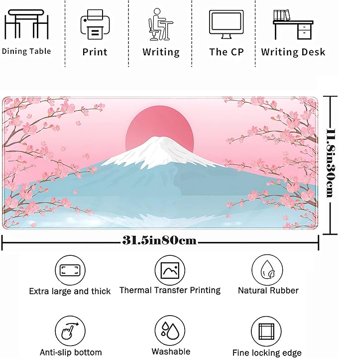 Aesthetic Japanese Cherry Blossom Desk Mat Cute Pastel Blue Color XL Sakura - Image 2